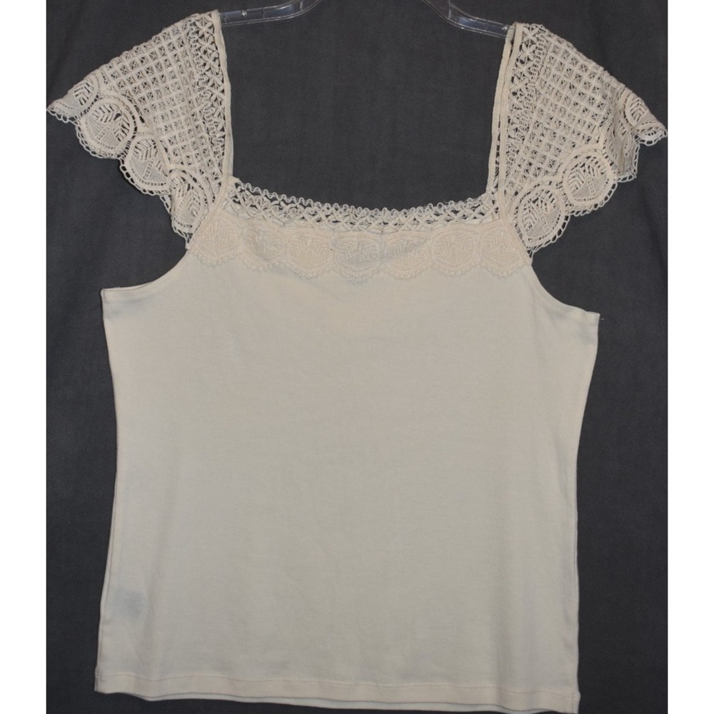 Ralph Lauren LRL Women Large Top Cream Cap Sleeve‎ Lace Romantic Elegant - Picture 10 of 10